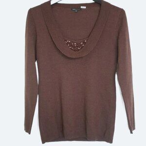 COPY - BCBGMaxAzria coffee beaded cowl neck wool sweater